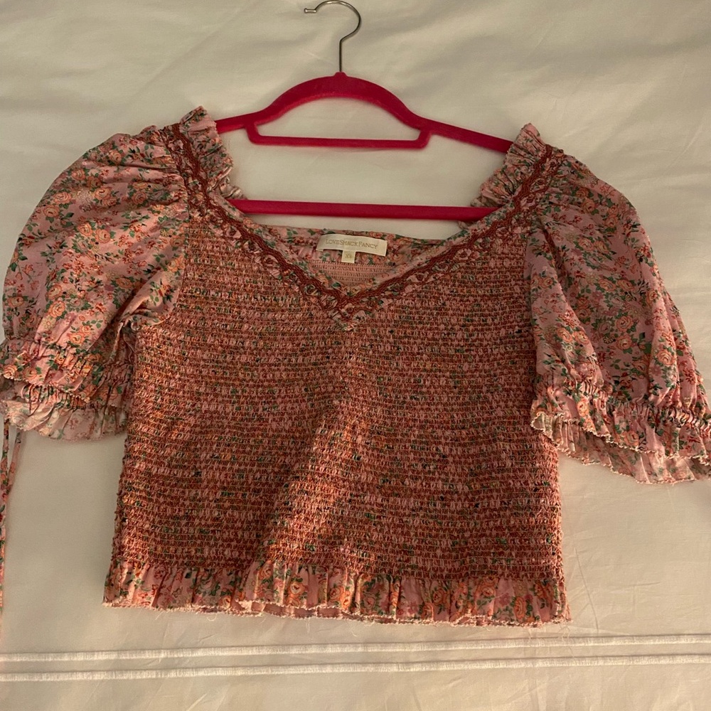 loveshack fancy pink crop top